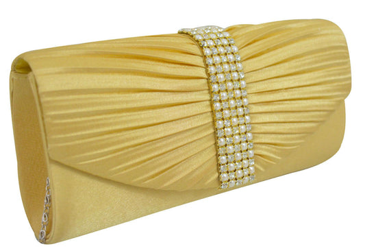 Ladies Girls Satin Pleated Evening Party Wedding Prom Envelope Clutch Hand Bag - Labreeze