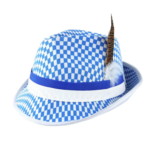 Ladies Girls Sexy Hat Bavarian Festival with feather & Blue/white Fancy Dress - Labreeze