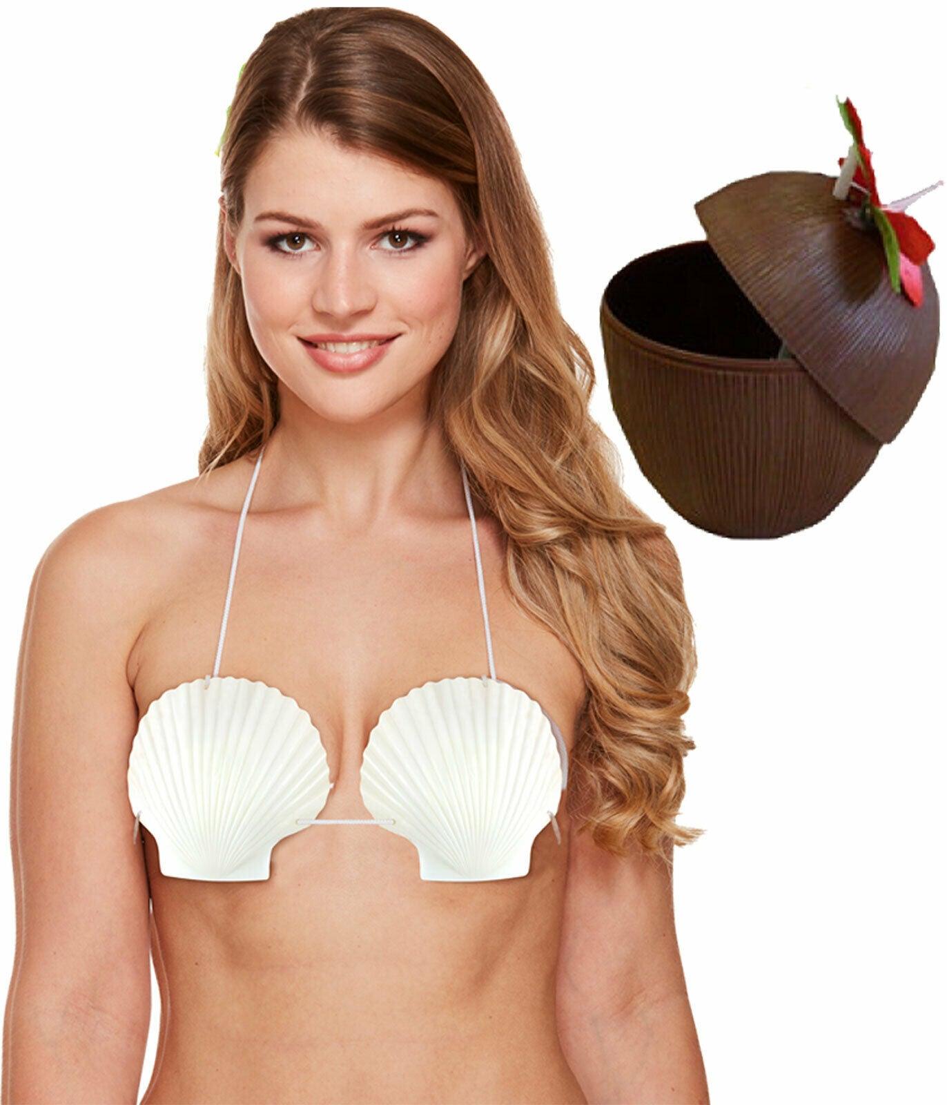 Ladies Girls Shell Bra with Coconut Cup Hawaiian Hula Beach Summer Party Set - Labreeze