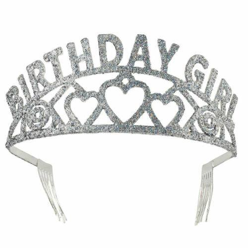 Ladies Girls Silver Birthday Girl Glitter Tiara Princess Fairy Queen Fancy Dress - Labreeze