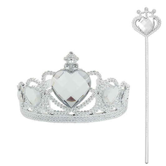 Ladies Girls Silver Plastic Tiara & Wand Clear Stone Xmas Nativity Fancy Dress - Labreeze