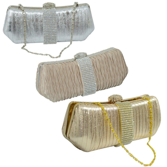 Ladies Girls Sparkle Glitter Hard Case Party Diamante Clasp Clutch Bag Evening P - Labreeze