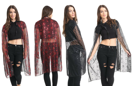 Ladies Girls Spider Web Cape Cloaks Halloween Fancy Dress Party Costume - Labreeze