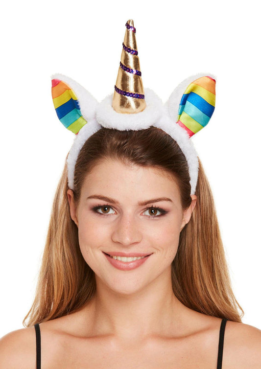 Ladies Girls Unicorn Horn Headband Rainbow Ears Fancy Dress Party Headwear - Labreeze