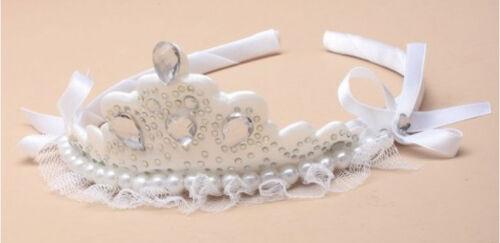 Ladies Girls White Fabric Tiara Band with Clear Stones Fancy Dress - Labreeze