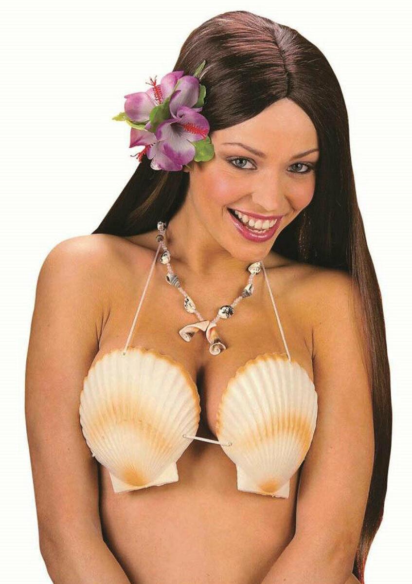 Ladies Girls White Sea Shell Bra Hawaiian Hula Beach Party Fancy Dress - Labreeze