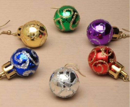 LADIES GIRLS XMAS/CHRISTMAS GLITTER SWIRL BAUBLE DROP DANGLE HOOK EARRINGS - Labreeze