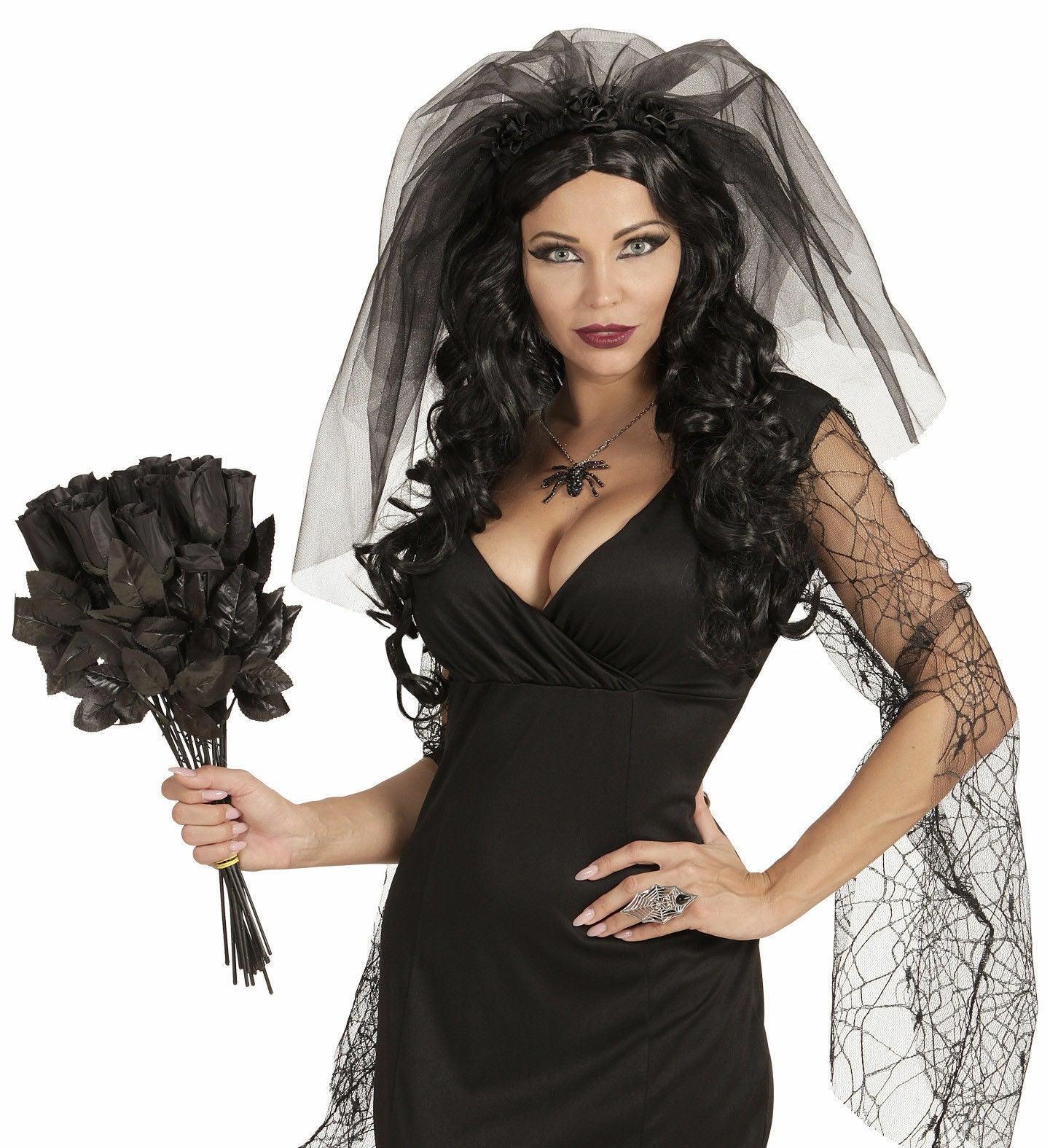 Ladies Halloween Black Widow Veil Detail Alice Band Bride Headband - Labreeze