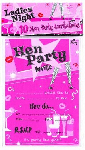 Ladies Hen Night Invitation Cards with Envelops Pack of 10 Stag Do Night Party - Labreeze