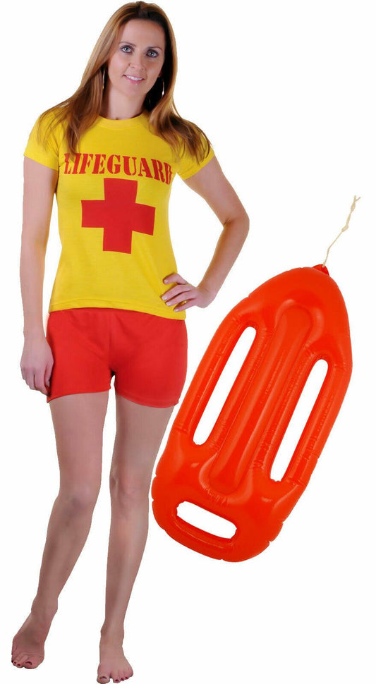 Ladies Life Guard T-shirt Hot Pant Inflatable Float Beach Rescue Fancy Dress Set - Labreeze