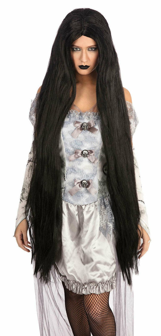 Ladies Long 40" Black Gothic Straight Hair Wig Halloween Fancy Dress Party Wig - Labreeze