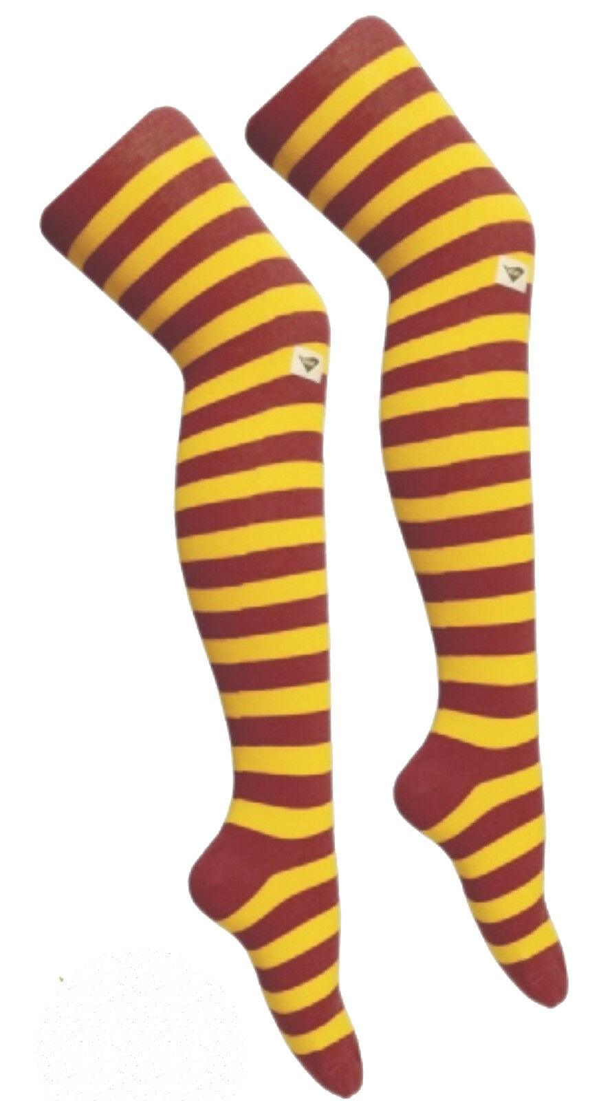 Ladies Maroon & Yellow Thigh High Girls Stretchy Over the Knee Socks - Labreeze