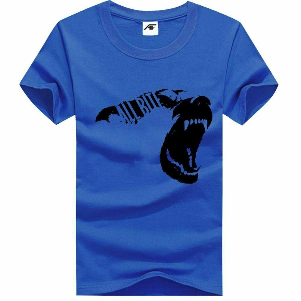 Ladies Men’s Cotton All Bite Dog Attacking Silhouette Printed Graphic T-Shirt Ad - Labreeze