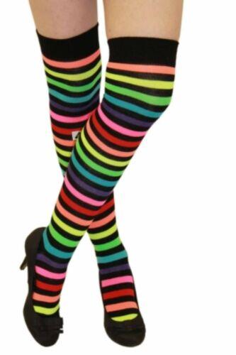 Ladies Multi Colour Stripes Thigh High Girls Stretchy Over the Knee Socks - Labreeze