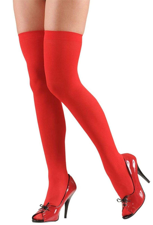 Ladies Over the Knee Stocking Red Girls Thigh High Socks Christmas Fancy Dress - Labreeze