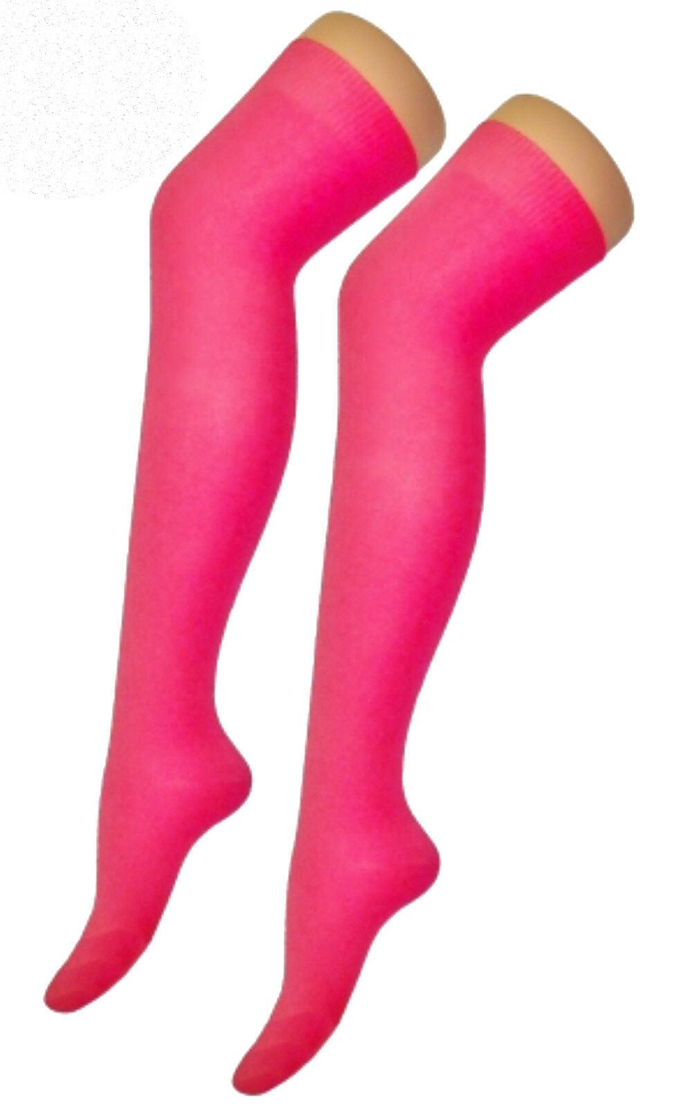 Ladies Plain Lycra Pink Thigh High Girls Stretchy Over the Knee Socks - Labreeze