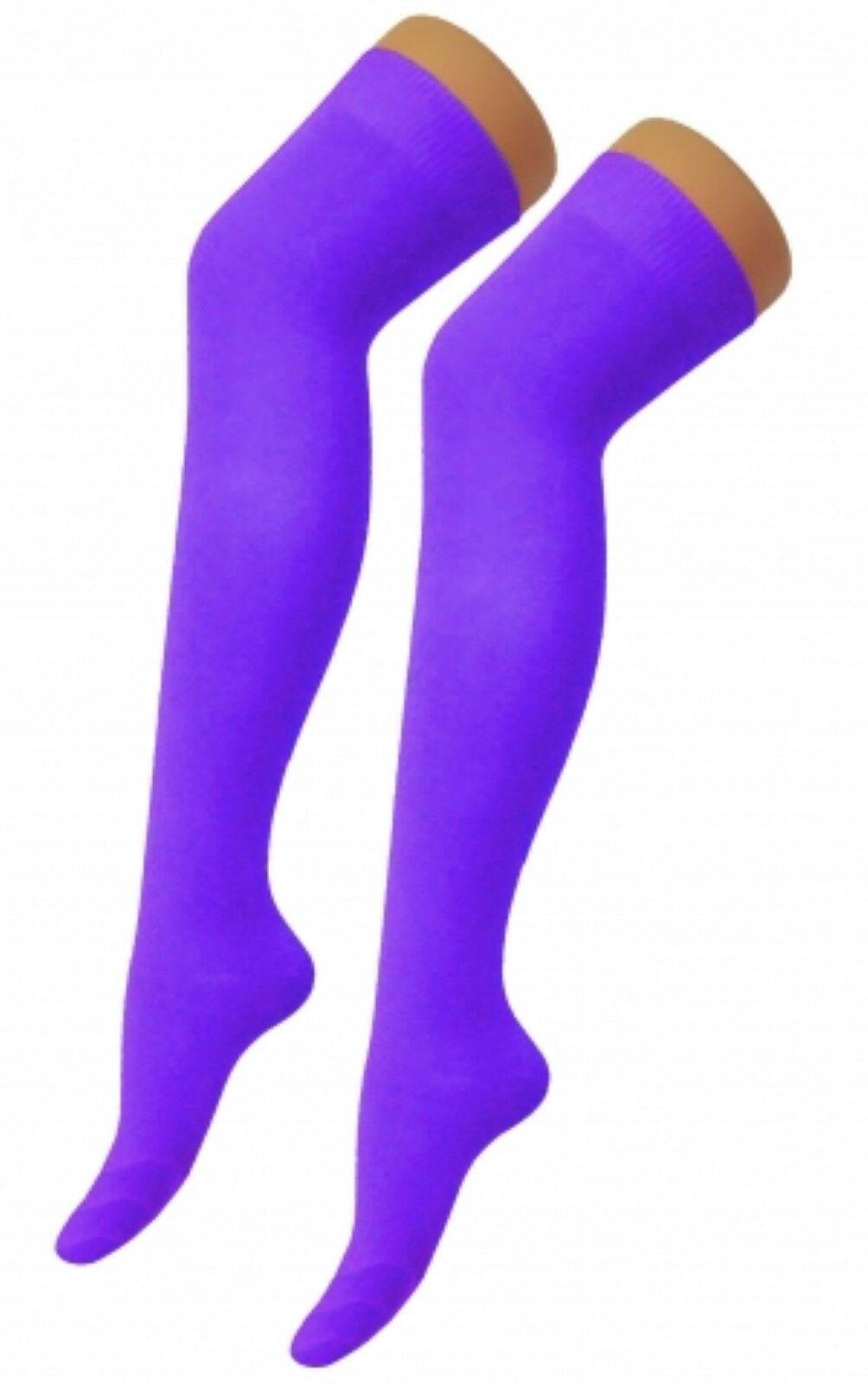 Ladies Plain Lycra Purple Thigh High Girls Stretchy Over the Knee Socks - Labreeze