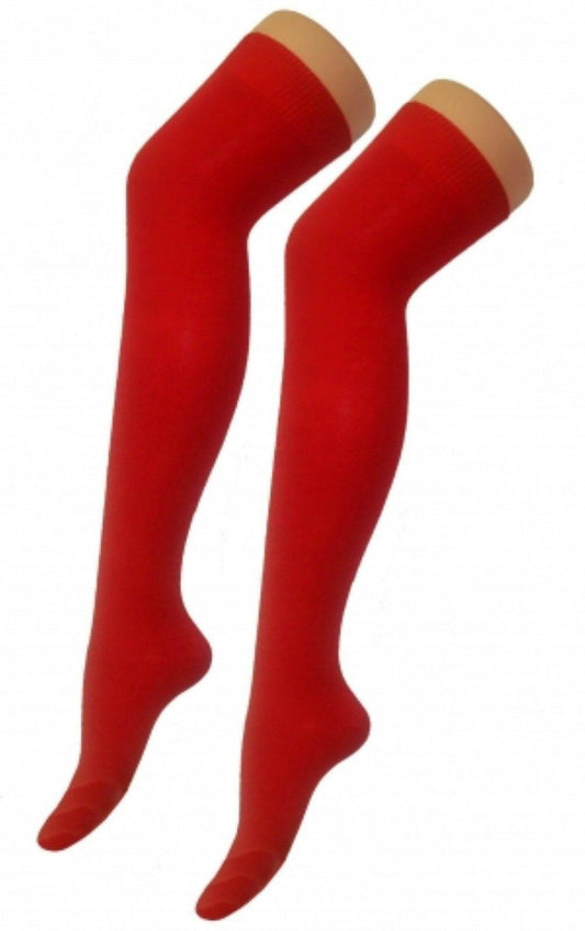 Ladies Plain Lycra RedThigh High Girls Stretchy Over the Knee Socks - Labreeze