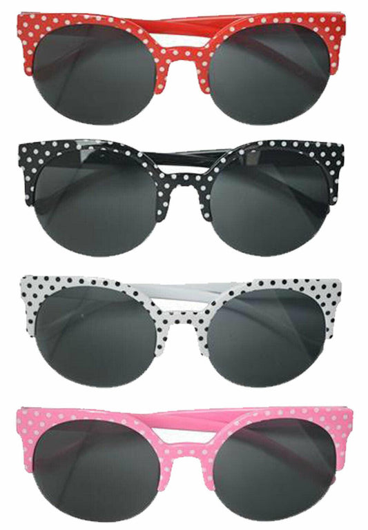 Ladies Polka Dot Cat Eye 50’s Half Frame Sunglasses Summer Hen Night Glasses - Labreeze