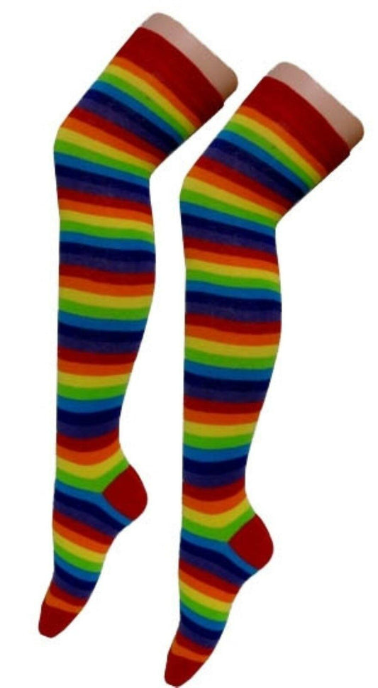 Ladies Rainbow Stripe Thigh High Girls Stretchy Over the Knee Socks - Labreeze