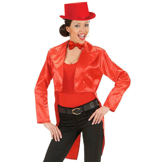 Ladies Red Satin Tailcoat Bow Tie Top Hat Stage Performance Fancy Dress Costume - Labreeze