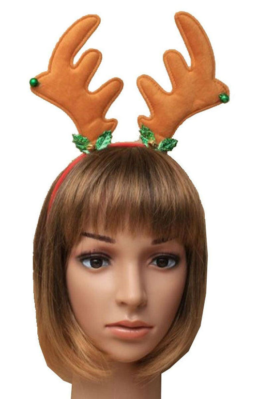 Ladies Reindeer Christmas Alice band with Holly and Bells Xmas Party Headband - Labreeze