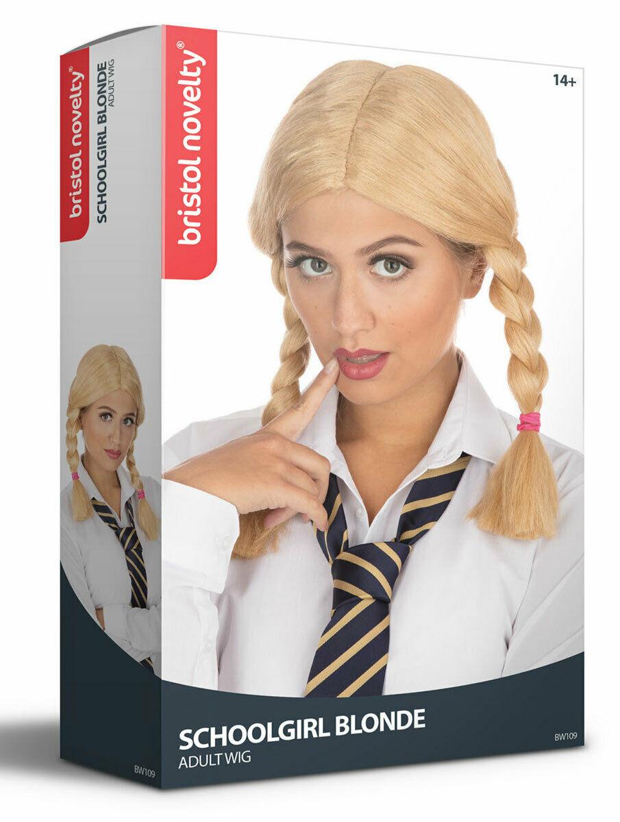 Ladies School Girl Wig Blonde Plaits Halloween Horror Fancy Dress Accessory - Labreeze