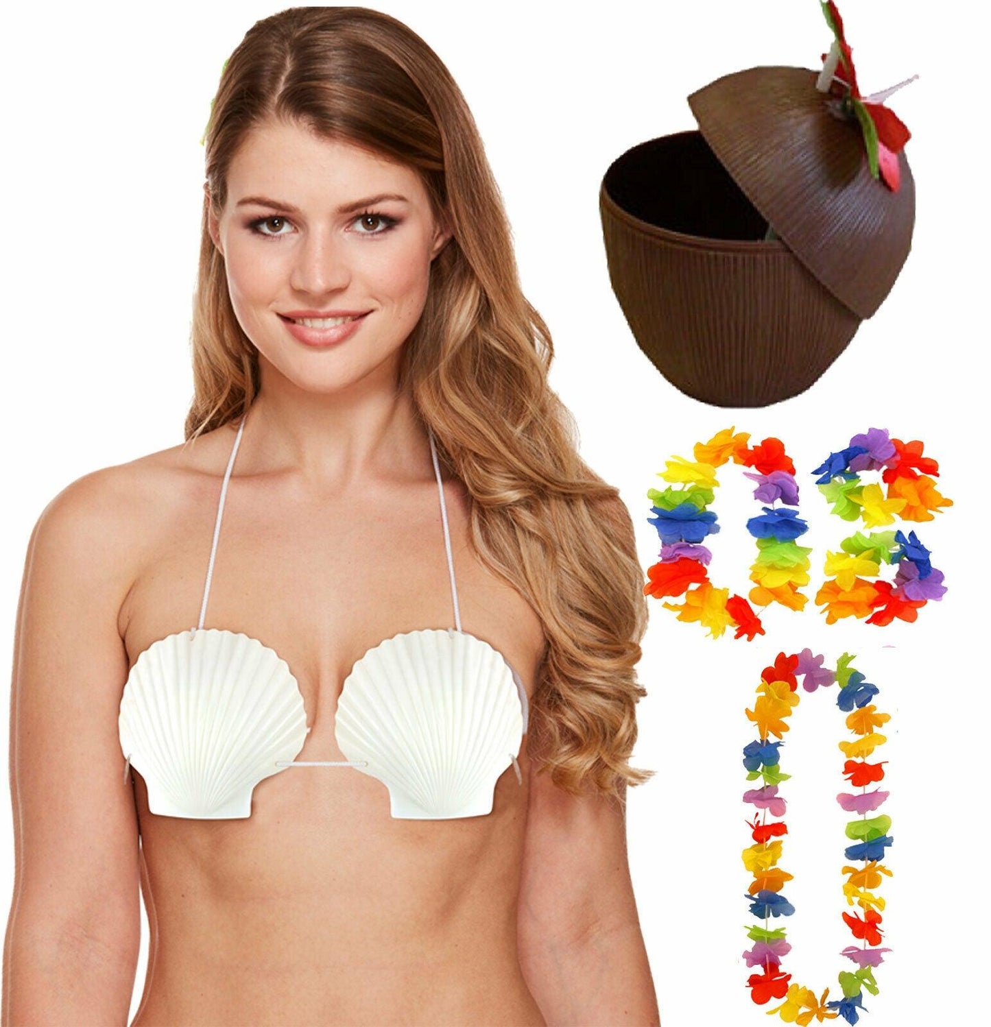 Ladies Sea Shell Bra Coconut Cup 4 Pc Lei Hawaiian Summer Beach Party –  Labreeze Ltd