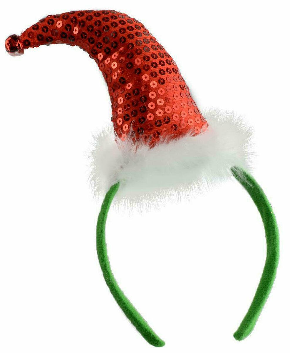Ladies Sequin Santa Headband Elf Red Green Christmas Xmas Party Fancy Dress - Labreeze