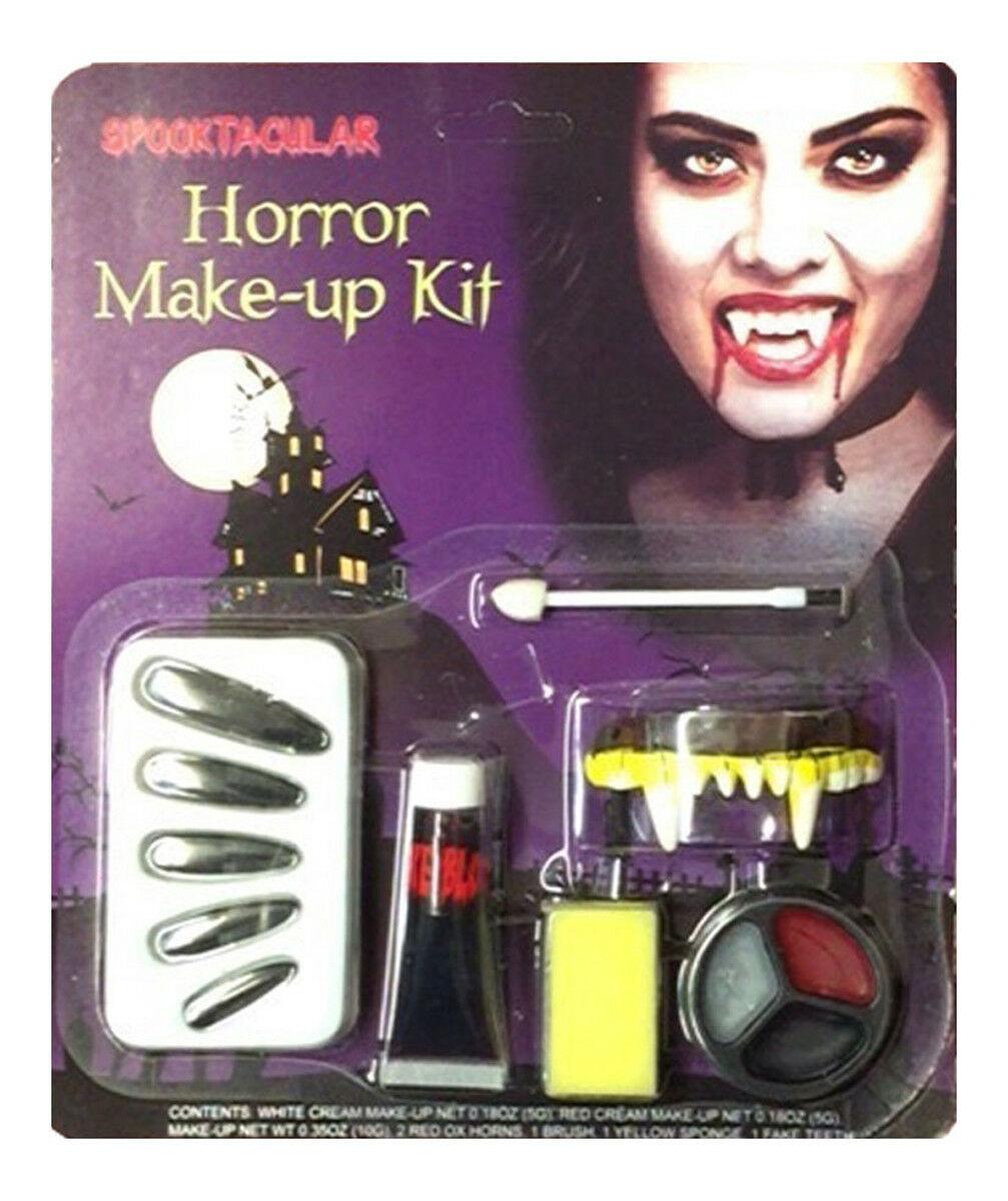 Ladies Vampiress Horror Make-up Kit Halloween Face Paint Vampire Fangs Fancy Dre - Labreeze