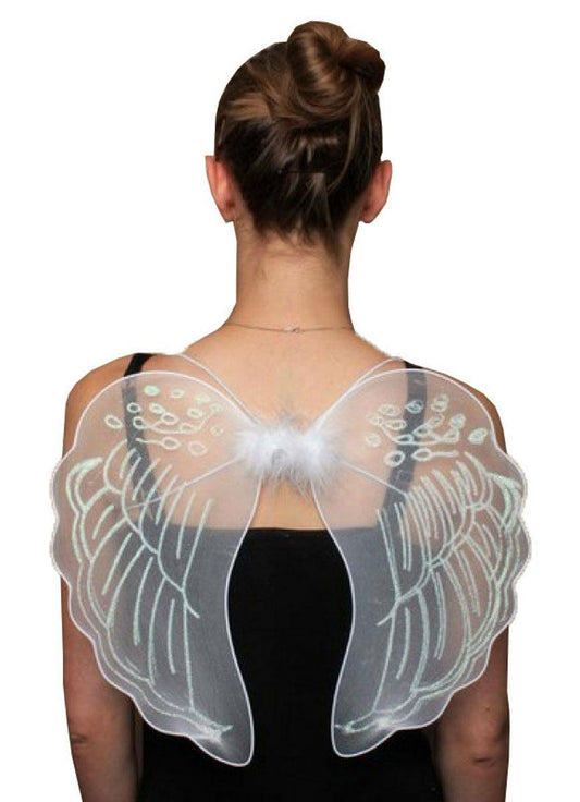 Ladies White Angel Net Wings Christmas Medium Large Fancy Dress Party Accessory - Labreeze