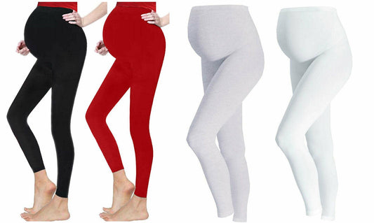 Ladies Women Maternity Leggings over Bump Full Length Cotton Pants - Labreeze