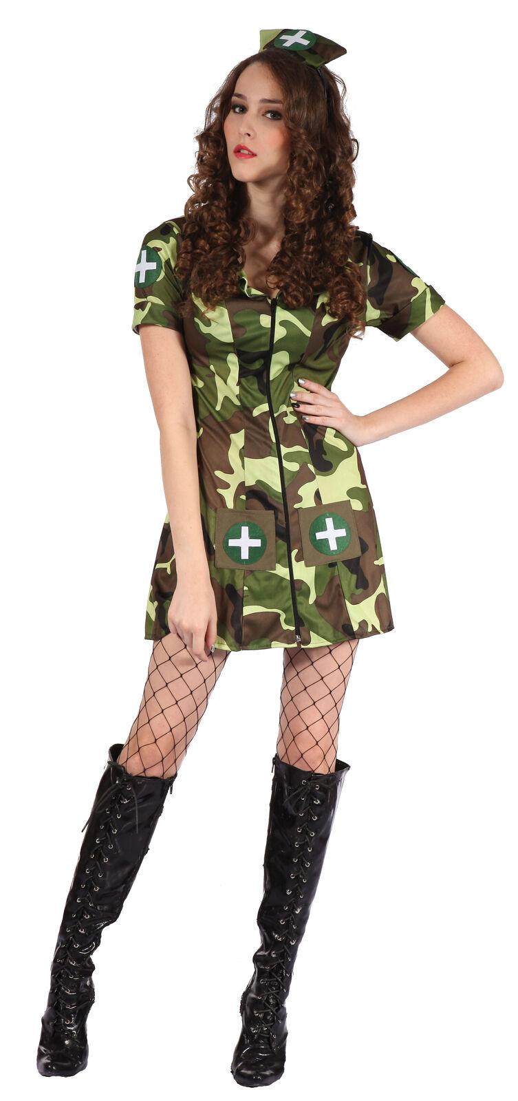 Ladies Women’s Camouflage Short Sleeve Mini Uniform Fancy Dress Costume - Labreeze