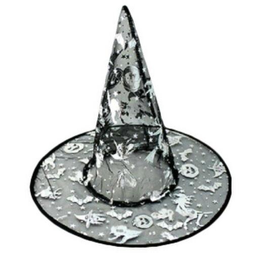 Ladies Womens Black Witch Hat with Silver Halloween Prints Fancy Dress Hat - Labreeze