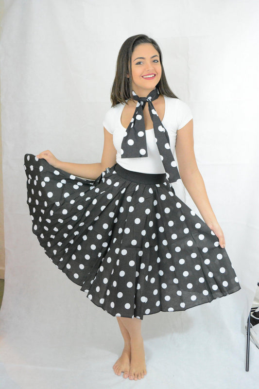 Ladies Womens Chick Black White Polka Dot Skirt (18 Inches) One Size Fits UK 8-16 - Labreeze