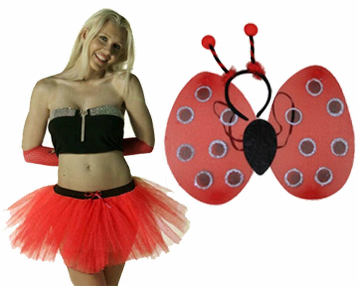 Ladybird Wings Deeley Boppers Red Tutu Skirt Halloween Devil Fancy Dress Set - Labreeze