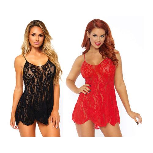 Leg Avenue Rose Lace Flair Chemise - Black - Labreeze