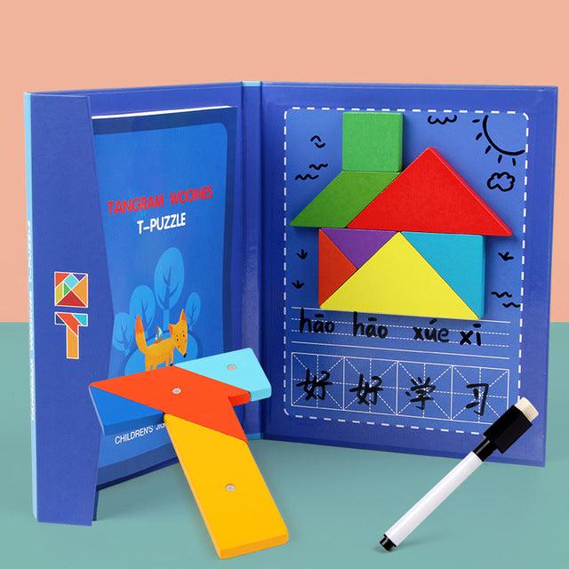 Magnetic 3D Puzzle Jigsaw Tangram Game Montessori Learning Educational Drawing Board Games Toy Gift for Children Brain Tease - Labreeze