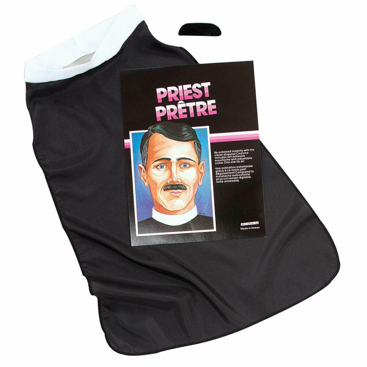 Men’s Holy Priest Self adhesive moustache & Velcro collar with shirt front Kit - Labreeze