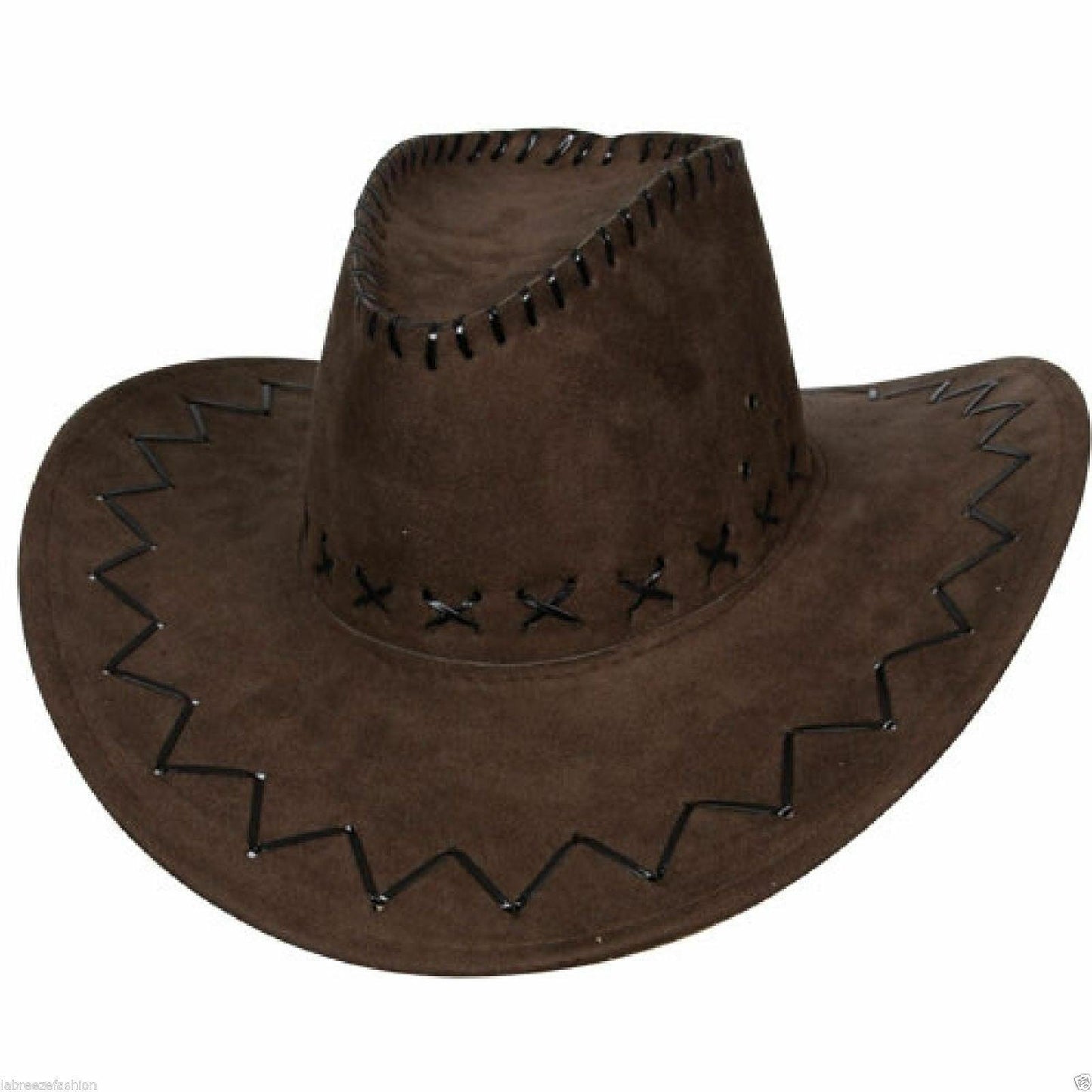 Men’s Ladies Cowboy Hat Suede Look Wild West Black & Brown Fancy Dress Hat (One Size, Brown) - Labreeze