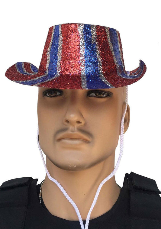 Men’s Red/Blue England Glitter Hat Adults Fancy Dress Accessory - Labreeze