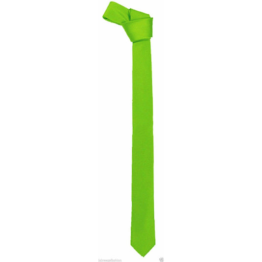 Men’s Slim Skinny Solid Color Plain & Stripe Satin Tie Necktie (One Size, Green) - Labreeze