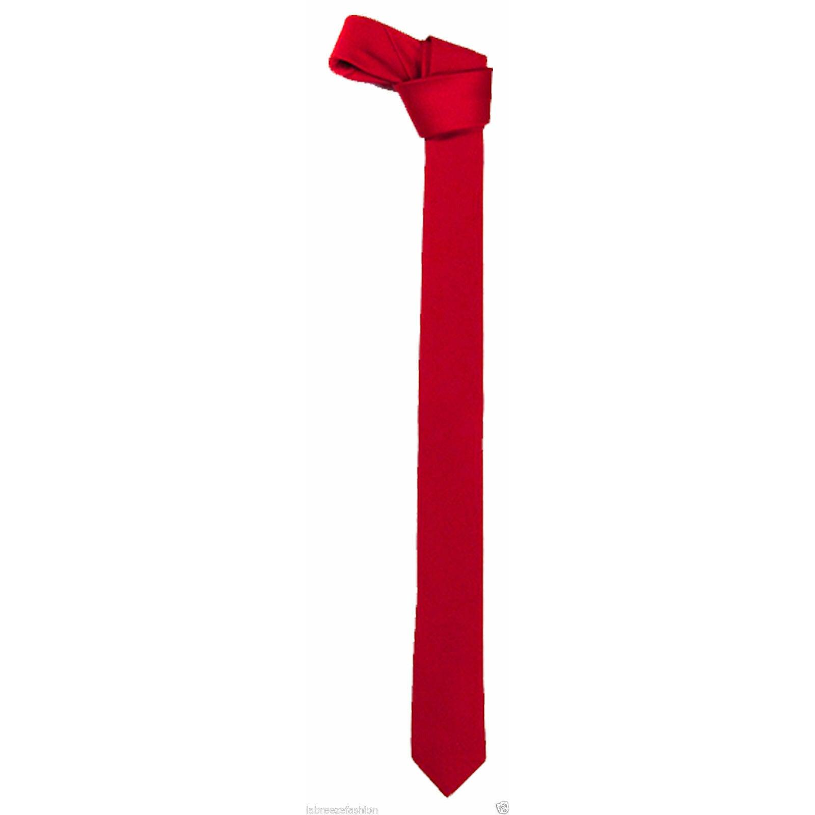 Men’s Slim Skinny Solid Color Plain & Stripe Satin Tie Necktie (One Size, Red) - Labreeze