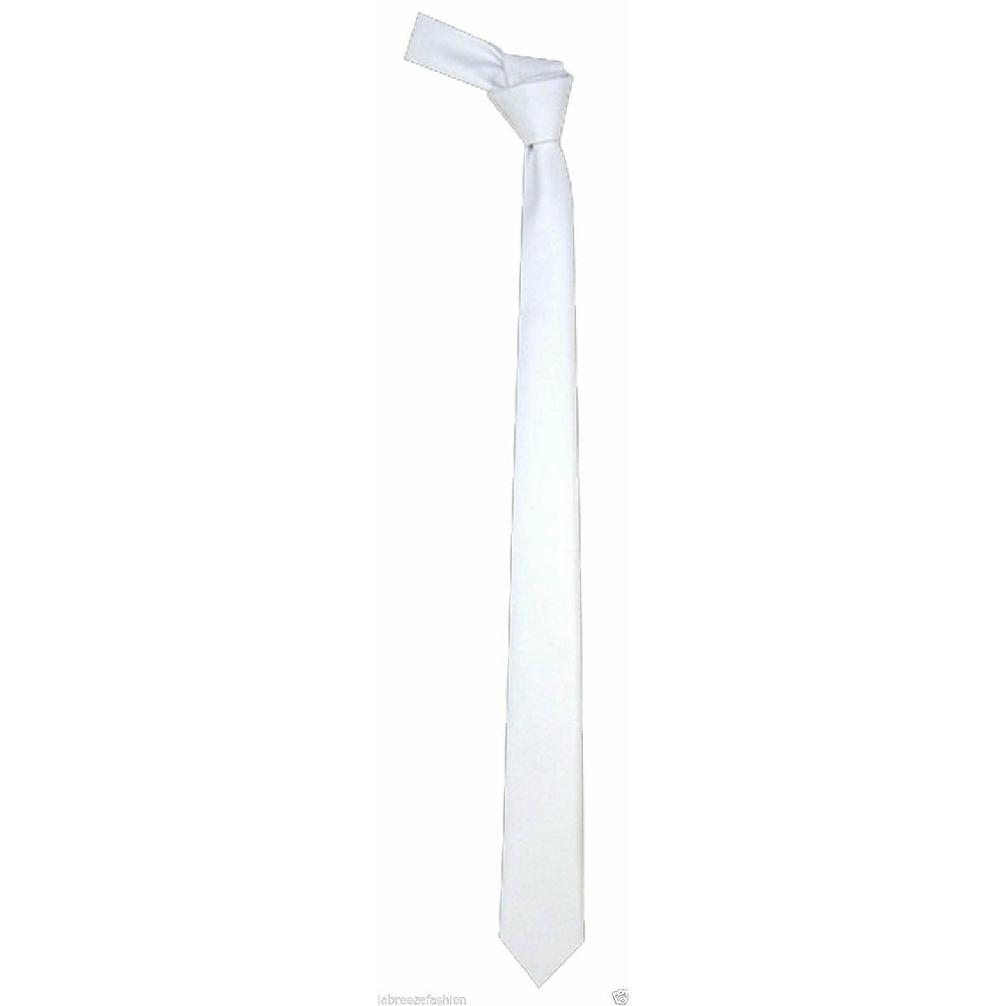 Men’s Slim Skinny Solid Color Plain & Stripe Satin Tie Necktie (One Size, White) - Labreeze