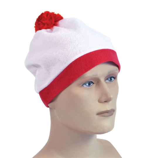 Mens Ladies Bobble Hat White & Red Pom Hat Accessory Fancy Dress Prop - Labreeze