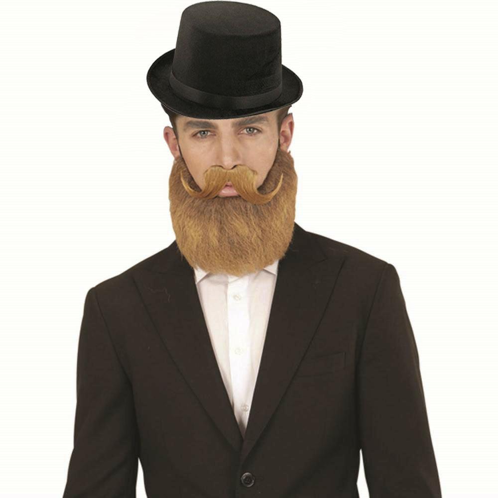 Mens Old English Lincoln Hat Beard Moustache Gentleman Fancy Dress Set - Labreeze