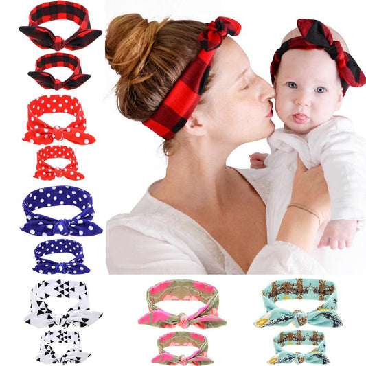 Mom And Baby Rabbit Ears Baby Headbands Hair Hoop Stretch Knot Hair Bows Cotton Children Hair Bands For baby Hair Accessories - Labreeze