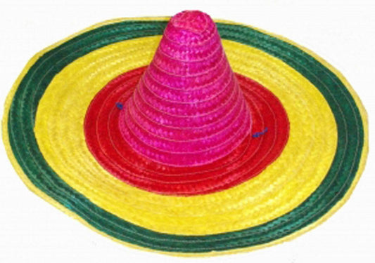 Multi Coloured Mexican Sombrero Hat Straw Wild West Adults Fancy Dress - Labreeze