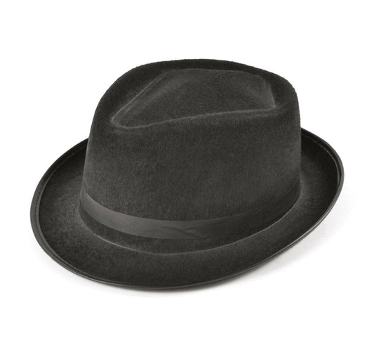 New Adults Black Blues Felt Fedora Hat Feature Budget Fancy Dress Accessory - Labreeze