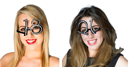New Birthday Girls Aged 18 & 21 Diamante Glasses Party Accessories - Labreeze